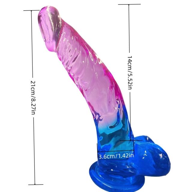8.27'' Purple & Blue TPE Realistic Dildo with Balls and Strong Suction Cup