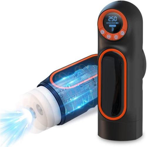 10-Speed Sucking, Thrusting & Vibrating Waterproof Automatic Male Masturbators in Black with Sound Effects