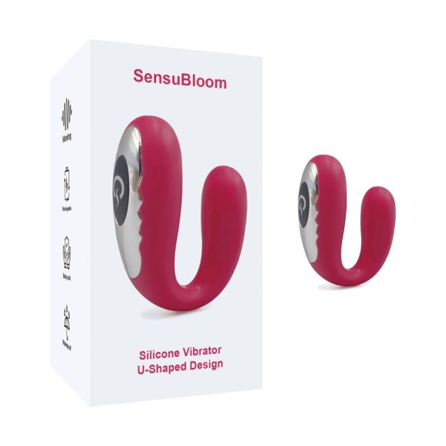 Customizable Red Rechargeable Silicone Vibrator – 5 Vibrating Modes U-Shaped Design