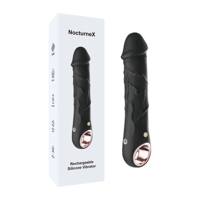 Customizable 7.09'' Black Bendable Silicone Rechargeable Realistic Vibrator – 10 Modes, Waterproof