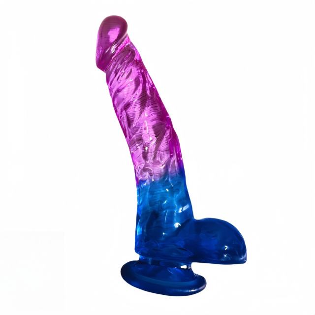 8.27'' Purple & Blue TPE Realistic Dildo with Balls and Strong Suction Cup