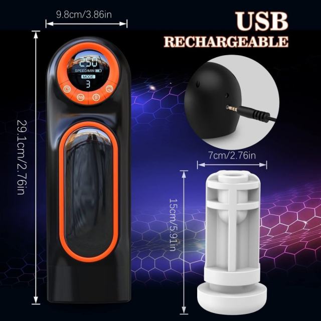 10-Speed Sucking, Thrusting & Vibrating Waterproof Automatic Male Masturbators in Black with Sound Effects