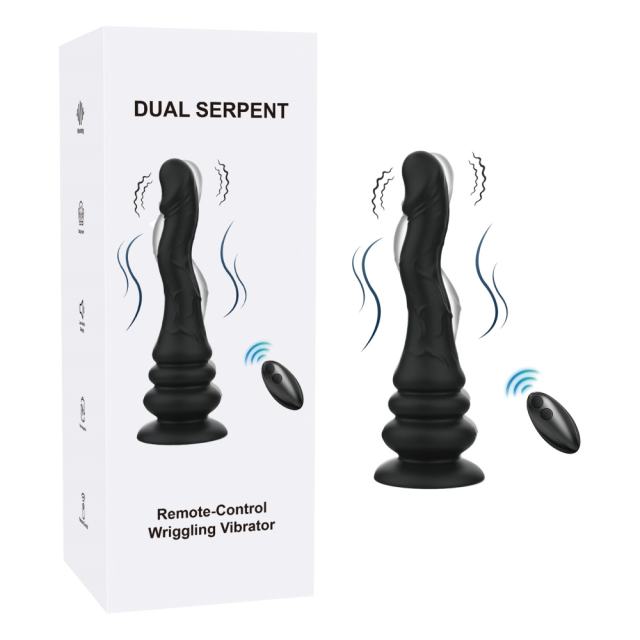 Customizable  9-Speed Remote Control Wriggling Rechargeable Waterproof Silicone Vibrator with Suction Base
