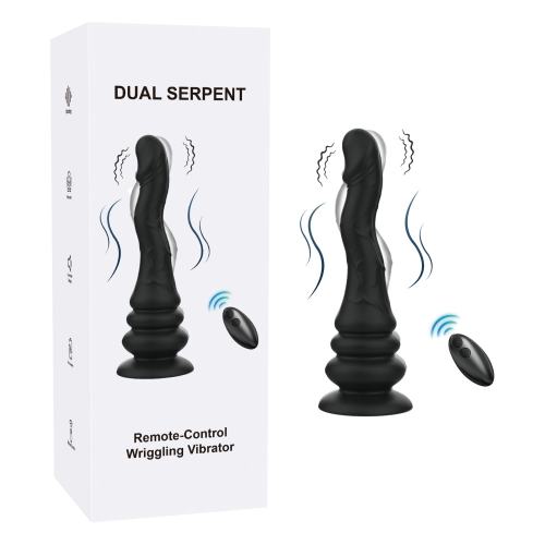 9-Speed Remote Control Wriggling Rechargeable Waterproof Silicone Vibrator with Suction Base