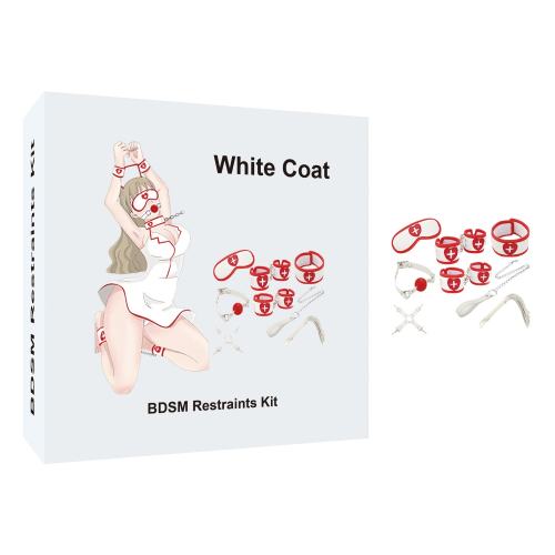 8-Piece Set White & Red Bondage Restraint Kit