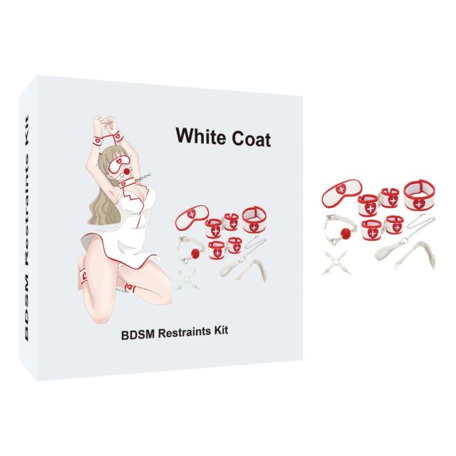 8-Piece Set White & Red Bondage Restraint Kit