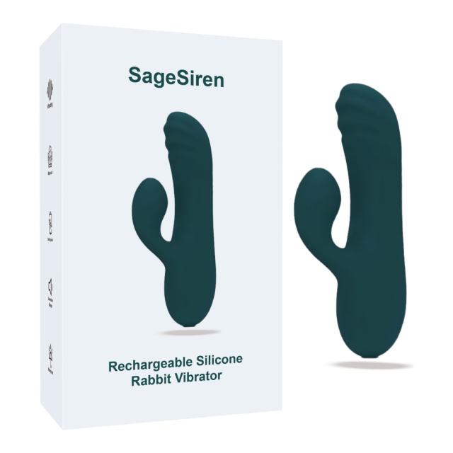 Customizable 5.40" Green Rechargeable Silicone Rabbit Vibrator – 10 Vibrating Modes Compact Dual Stimulation Design
