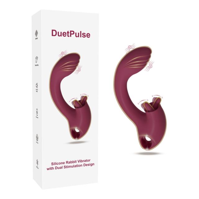 Customizable 8.59" Magenta Rechargeable Silicone Rabbit Vibrator – 7 Vibrating + 7 Tongue Licking Modes Dual Stimulation Design