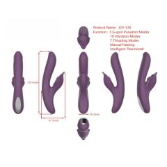 9.46" Dark Purple Rechargeable Silicone Rabbit Vibrator – 10 Vibrating + 7 Thrusting + 5 Tapping Modes Triple Stimulation Design