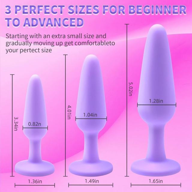 3 Sizes Purple Silicone Anal Plug Set – Progressive Training Kit with Gem Base Design
