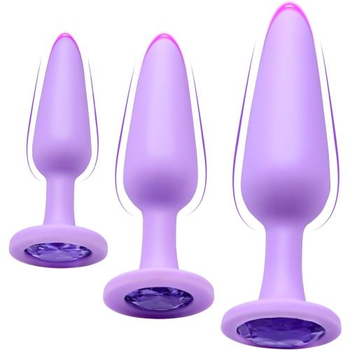 3 Sizes Purple Silicone Anal Plug Set – Progressive Training Kit with Gem Base Design