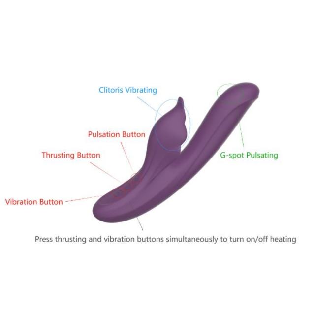 9.46" Dark Purple Rechargeable Silicone Rabbit Vibrator – 10 Vibrating + 7 Thrusting + 5 Tapping Modes Triple Stimulation Design