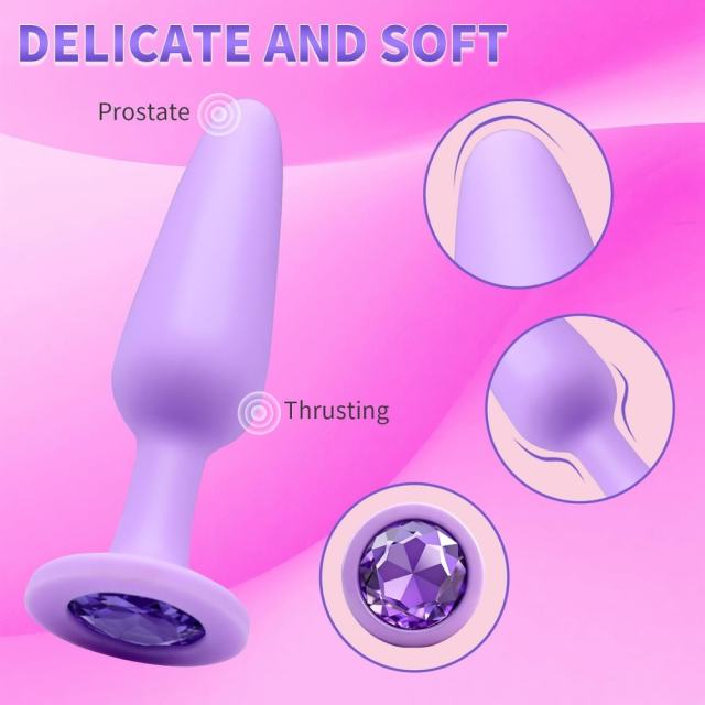 3 Sizes Purple Silicone Anal Plug Set – Progressive Training Kit with Gem Base Design