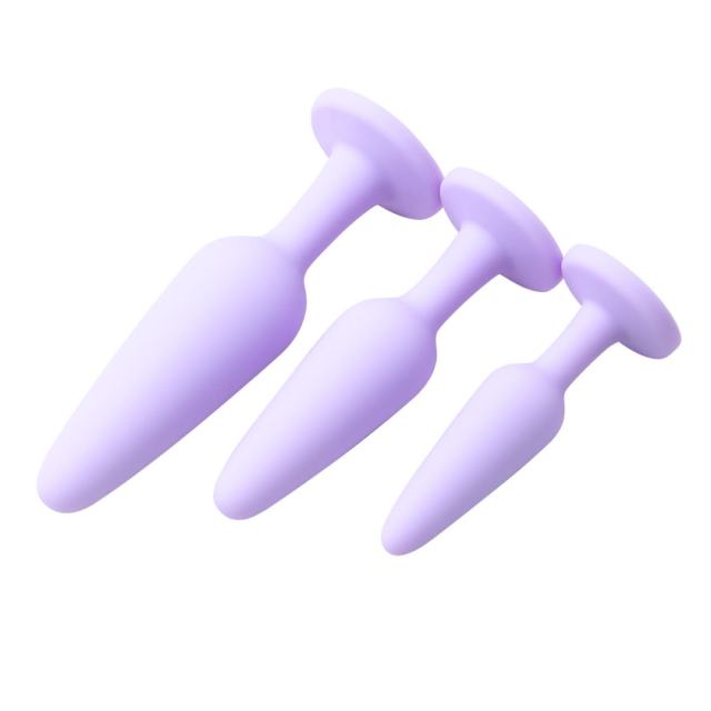 3 Sizes Purple Silicone Anal Plug Set – Progressive Training Kit with Gem Base Design