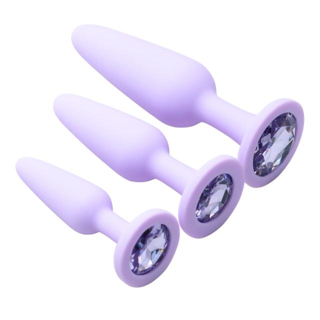 3 Sizes Purple Silicone Anal Plug Set – Progressive Training Kit with Gem Base Design