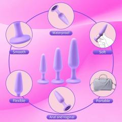 3 Sizes Purple Silicone Anal Plug Set – Progressive Training Kit with Gem Base Design