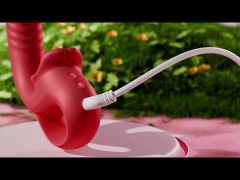 7.29'' Red Waterproof Rechargeable Vibrating Thrusting Tongue-Licking Vibrator – 10-Mode Dual Remote Control