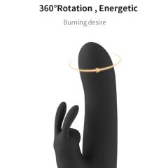 9.06" Black Rechargeable Silicone Rabbit Vibrator – 13 Vibrating + 3 Swinging Modes Dual Stimulation Design