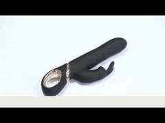 Customizable 9.06" Black Rechargeable Silicone Rabbit Vibrator – 13 Vibrating + 3 Swinging Modes Dual Stimulation Design