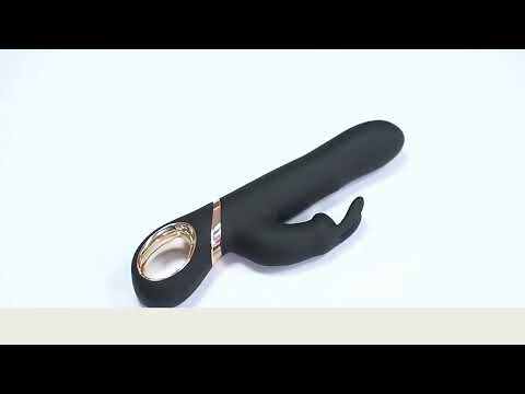 Customizable 9.06" Black Rechargeable Silicone Rabbit Vibrator – 13 Vibrating + 3 Swinging Modes Dual Stimulation Design