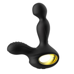5.71" Black Rechargeable Silicone Prostate Massager – 10 Vibrating + 3 Rotating Modes with Heating & Remote Control