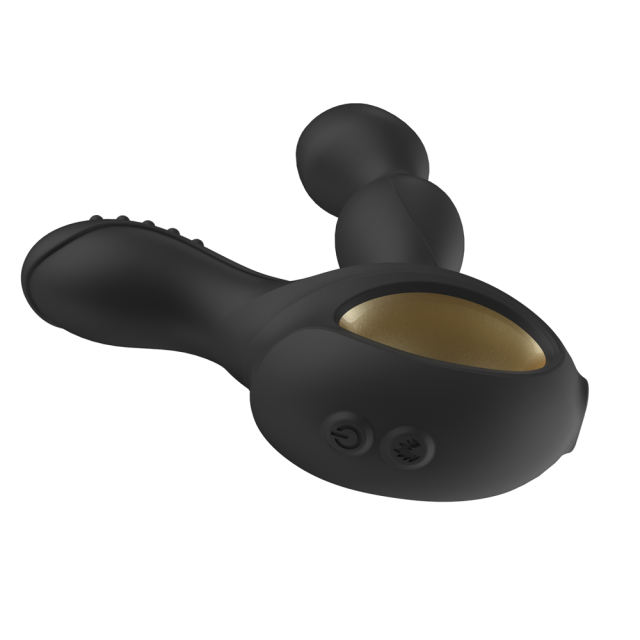 5.71" Black Rechargeable Silicone Prostate Massager – 10 Vibrating + 3 Rotating Modes with Heating & Remote Control