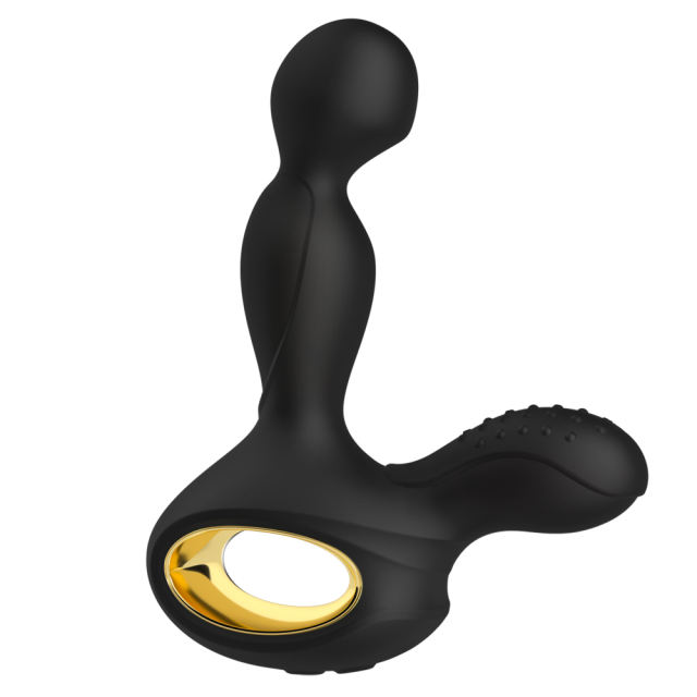 5.71" Black Rechargeable Silicone Prostate Massager – 10 Vibrating + 3 Rotating Modes with Heating & Remote Control