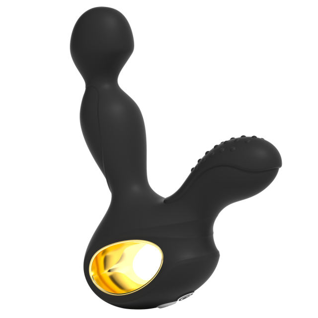 5.71" Black Rechargeable Silicone Prostate Massager – 10 Vibrating + 3 Rotating Modes with Heating & Remote Control