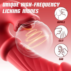 9.65" Red Rechargeable Silicone Rabbit Vibrator – 10 Vibrating + 10 Licking + 7 Thrusting + 7 Beads Motion Modes