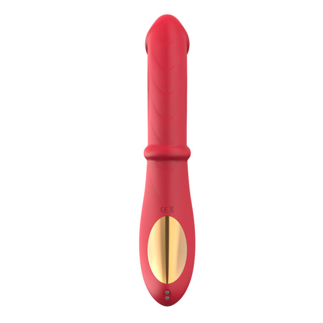 9.65" Red Rechargeable Silicone Rabbit Vibrator – 10 Vibrating + 10 Licking + 7 Thrusting + 7 Beads Motion Modes
