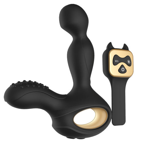 5.71" Black Rechargeable Silicone Prostate Massager – 10 Vibrating + 3 Rotating Modes with Heating & Remote Control