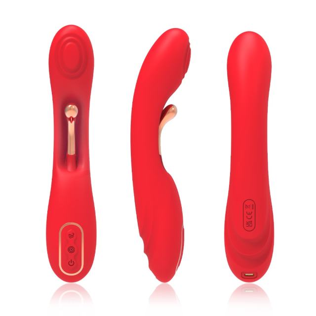 9-Mode Waterproof Rechargeable Red Silicone Vibrator with Targeted Stimulating Arm
