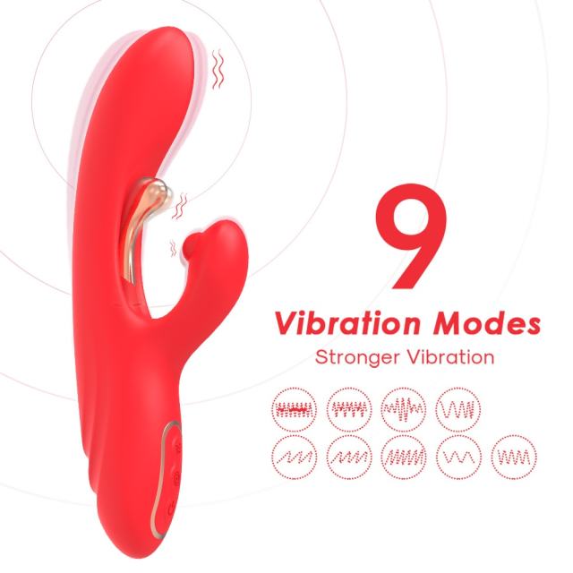 9-Mode Waterproof Rechargeable Red Silicone Vibrator with Targeted Stimulating Arm and Clitoral Stimulator