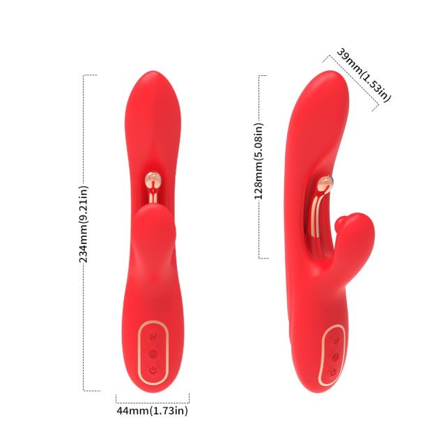 9-Mode Waterproof Rechargeable Red Silicone Vibrator with Targeted Stimulating Arm and Clitoral Stimulator