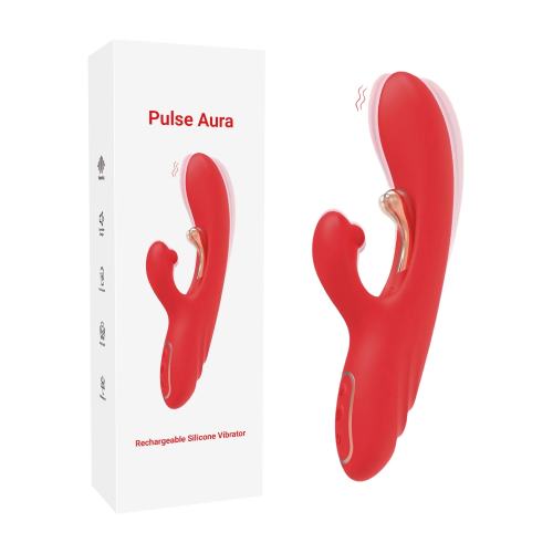Customizable  9-Mode Waterproof Rechargeable Red Silicone Vibrator with Targeted Stimulating Arm and Clitoral Stimulator