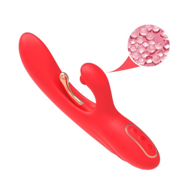 9-Mode Waterproof Rechargeable Red Silicone Vibrator with Targeted Stimulating Arm and Clitoral Stimulator