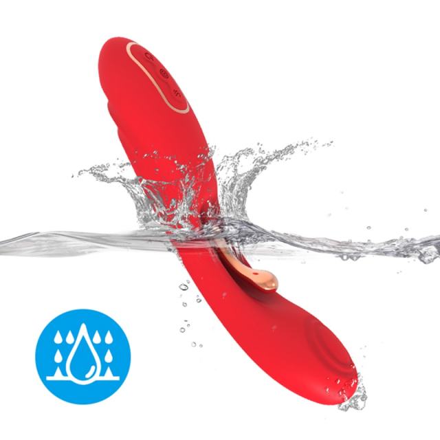 9-Mode Waterproof Rechargeable Red Silicone Vibrator with Targeted Stimulating Arm