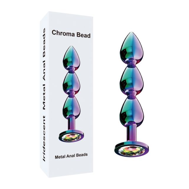 Iridescent Metal Anal Beads Butt Plug with Luxury Jewelry Design and Rainbow Color Round Gem Base
