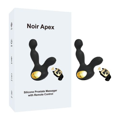 Customizable 5.71" Black Rechargeable Silicone Prostate Massager – 10 Vibrating + 3 Rotating Modes with Heating & Remote Control