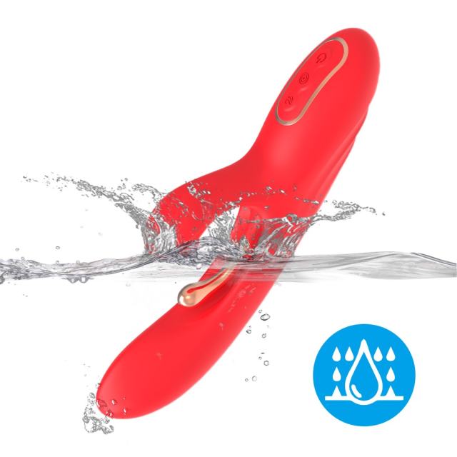 9-Mode Waterproof Rechargeable Red Silicone Vibrator with Targeted Stimulating Arm and Clitoral Stimulator