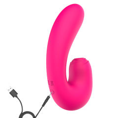 5.79" Magenta Rechargeable Silicone Rabbit Vibrator – 10 Vibrating + 10 Sucking + 10 Tapping Modes Triple Stimulation Design