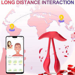 5.32" Red Rechargeable Silicone App-Controlled Dual Tip Vibrator – 9 Vibrating Modes