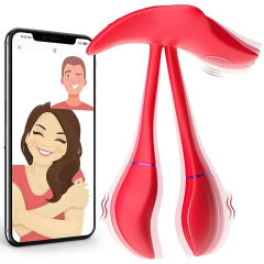 5.32" Red Rechargeable Silicone App-Controlled Dual Tip Vibrator – 9 Vibrating Modes