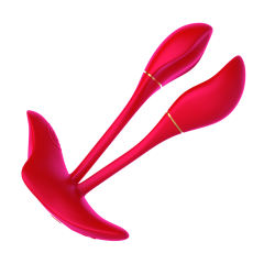 5.32" Red Rechargeable Silicone App-Controlled Dual Tip Vibrator – 9 Vibrating Modes