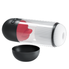 8.59" Red & White Rechargeable Silicone App-Controlled Masturbator – 9 Vibrating + 9 Tongue-Licking Modes Interactive Design