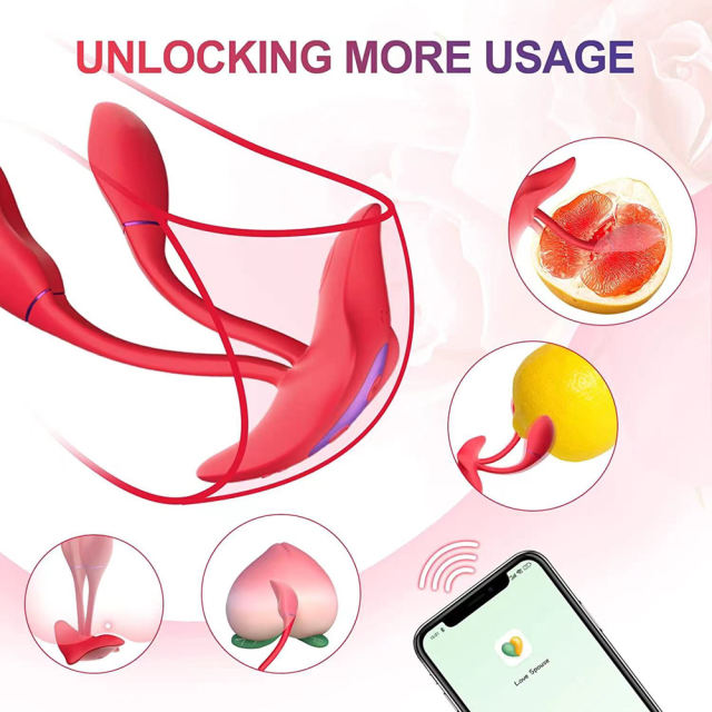 5.32" Red Rechargeable Silicone App-Controlled Dual Tip Vibrator – 9 Vibrating Modes
