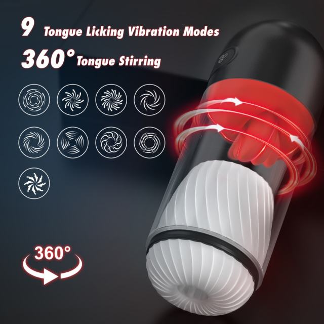 8.59" Red & White Rechargeable Silicone App-Controlled Masturbator – 9 Vibrating + 9 Tongue-Licking Modes Interactive Design