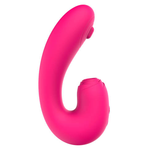 5.79" Magenta Rechargeable Silicone Rabbit Vibrator – 10 Vibrating + 10 Sucking + 10 Tapping Modes Triple Stimulation Design