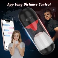 8.59" Red & White Rechargeable Silicone App-Controlled Masturbator – 9 Vibrating + 9 Tongue-Licking Modes Interactive Design