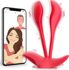 5.32" Red Rechargeable Silicone App-Controlled Dual Tip Vibrator – 9 Vibrating Modes